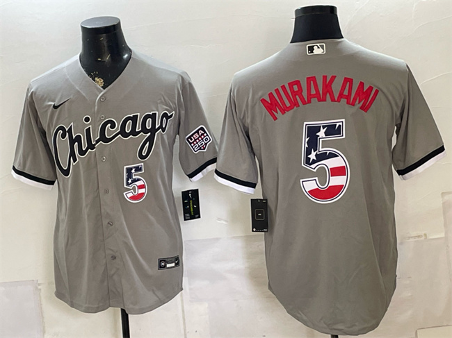 Men's Chicago White Sox #5 Munetaka Murakami Grey 2026 USA 250 Fourth of July Stitched Baseball Jersey